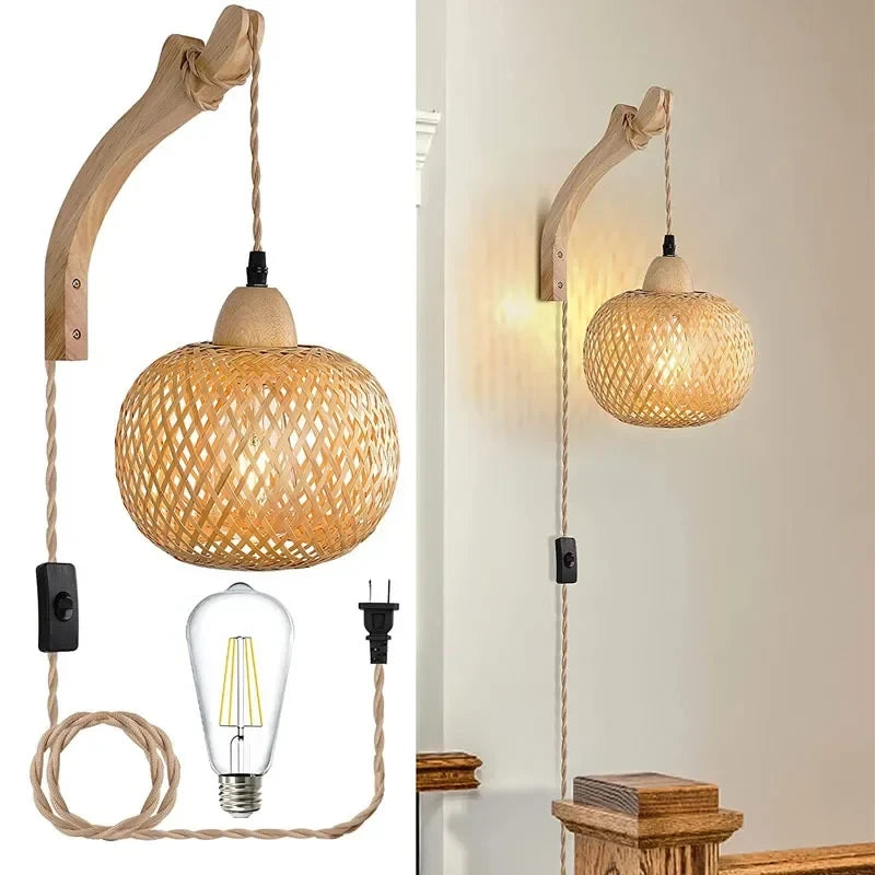 Natural Rattan Wicker Bamboo Wall Lamp